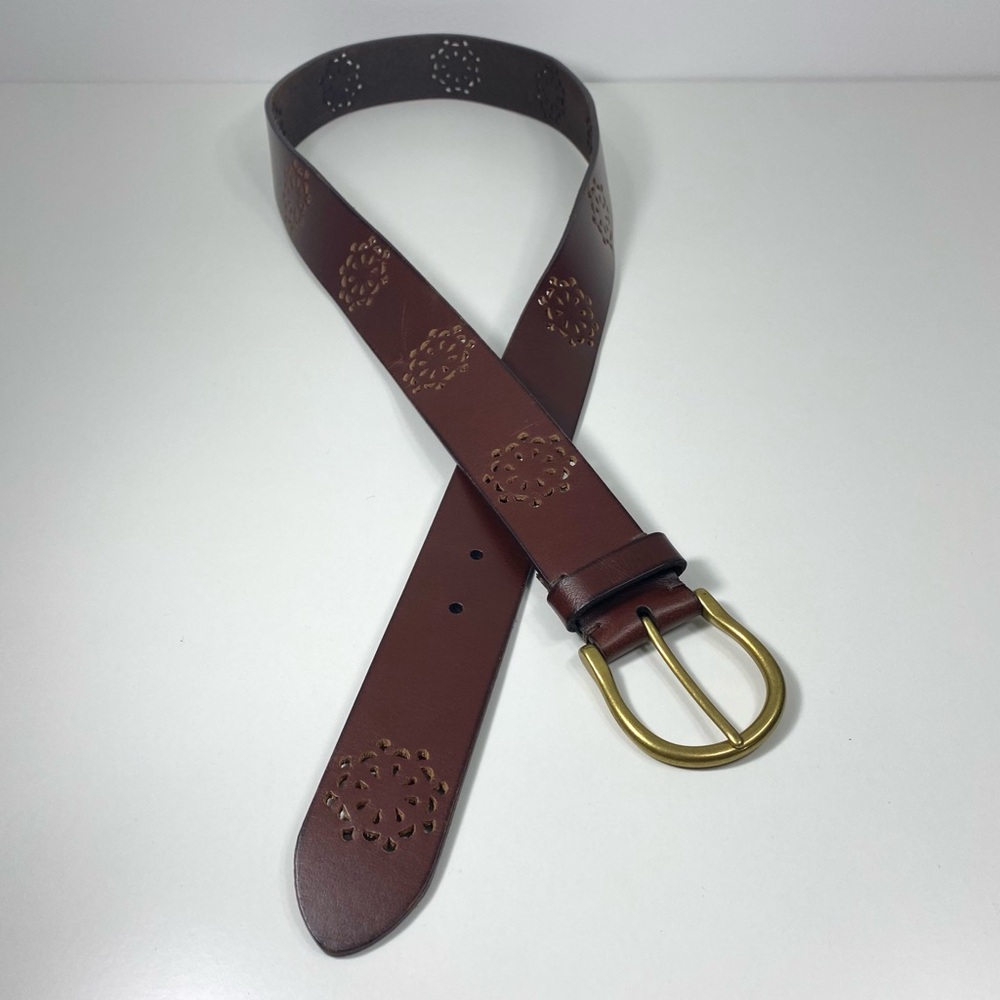 Lucky Brand Los Angeles Blossom Laser Cut Out Cognac Brown Casual Leather Belt L - Picture 6 of 14